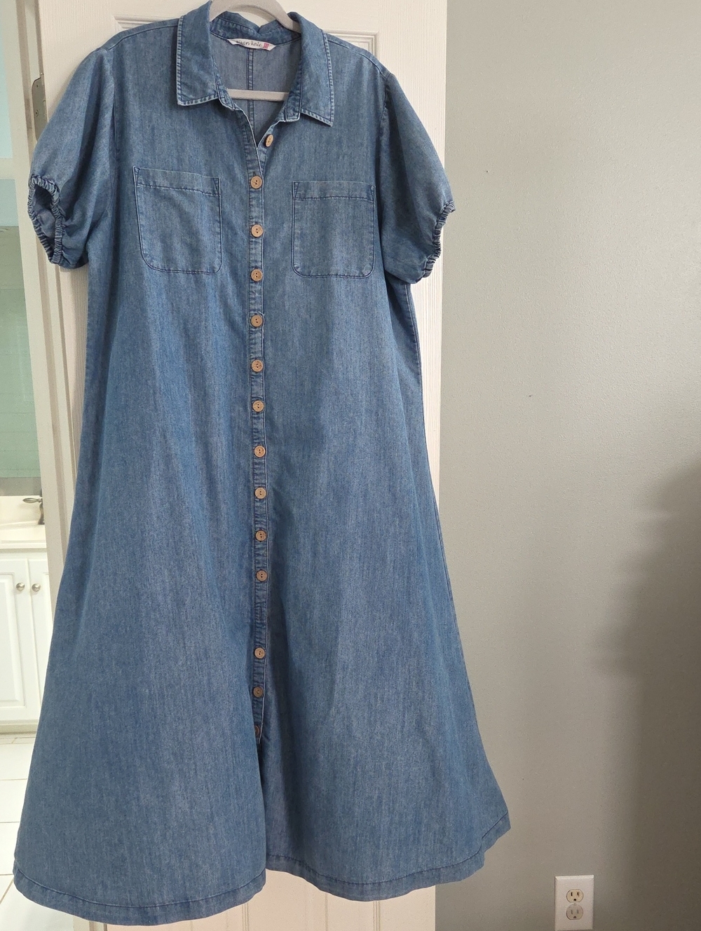Chambray Button-Front A-Line Dress - Blue